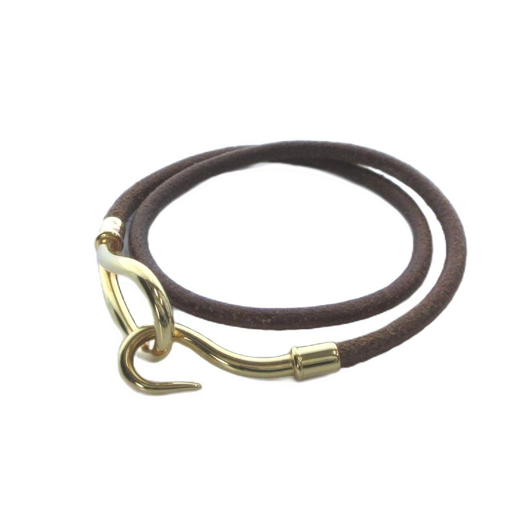 Hermes Bracelet Bangle Logo Leather Brown