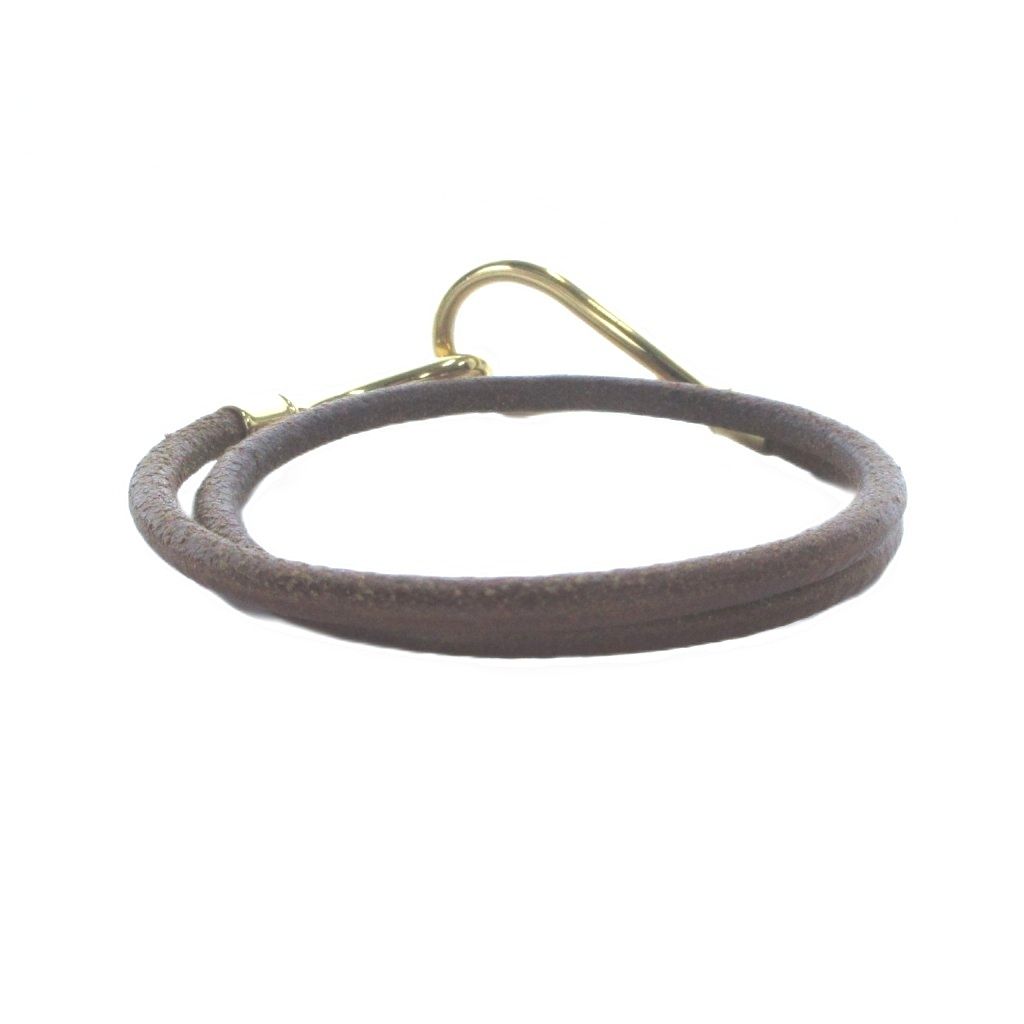 Hermes Bracelet Bangle Logo Leather Brown — view 3