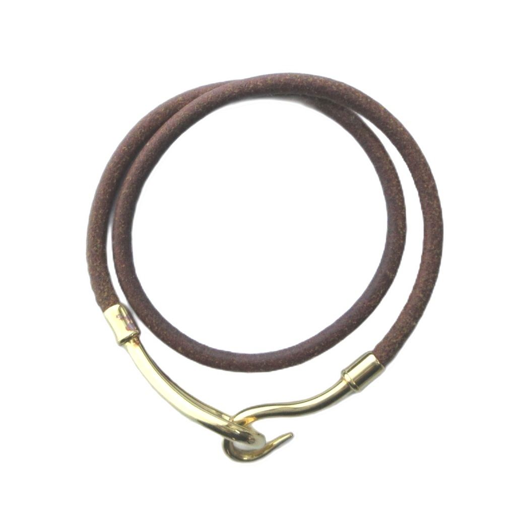 Hermes Bracelet Bangle Logo Leather Brown — view 4