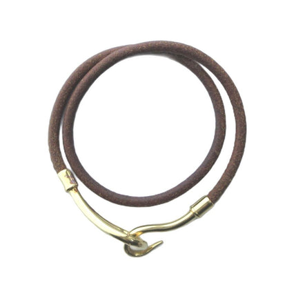 Hermes Bracelet Bangle Logo Leather Brown — view 4