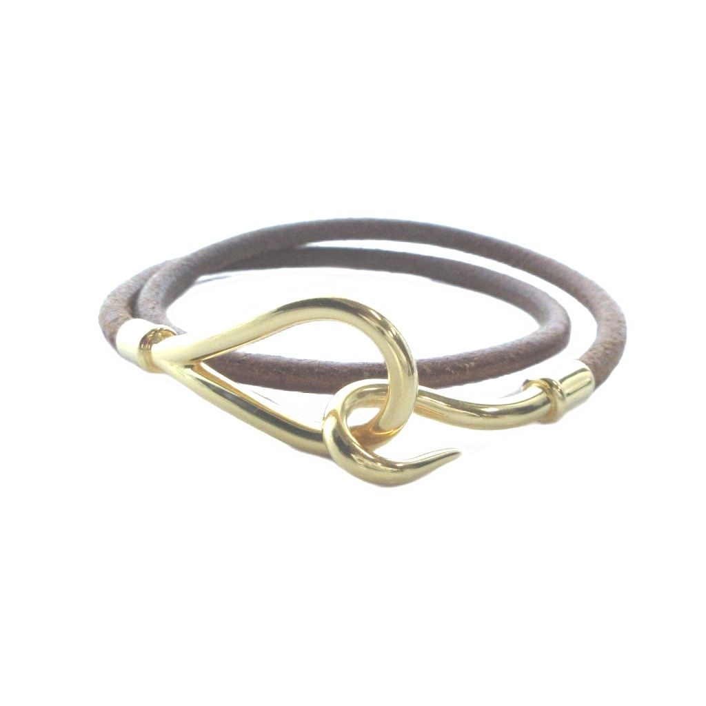 Hermes Bracelet Bangle Logo Leather Brown — view 2