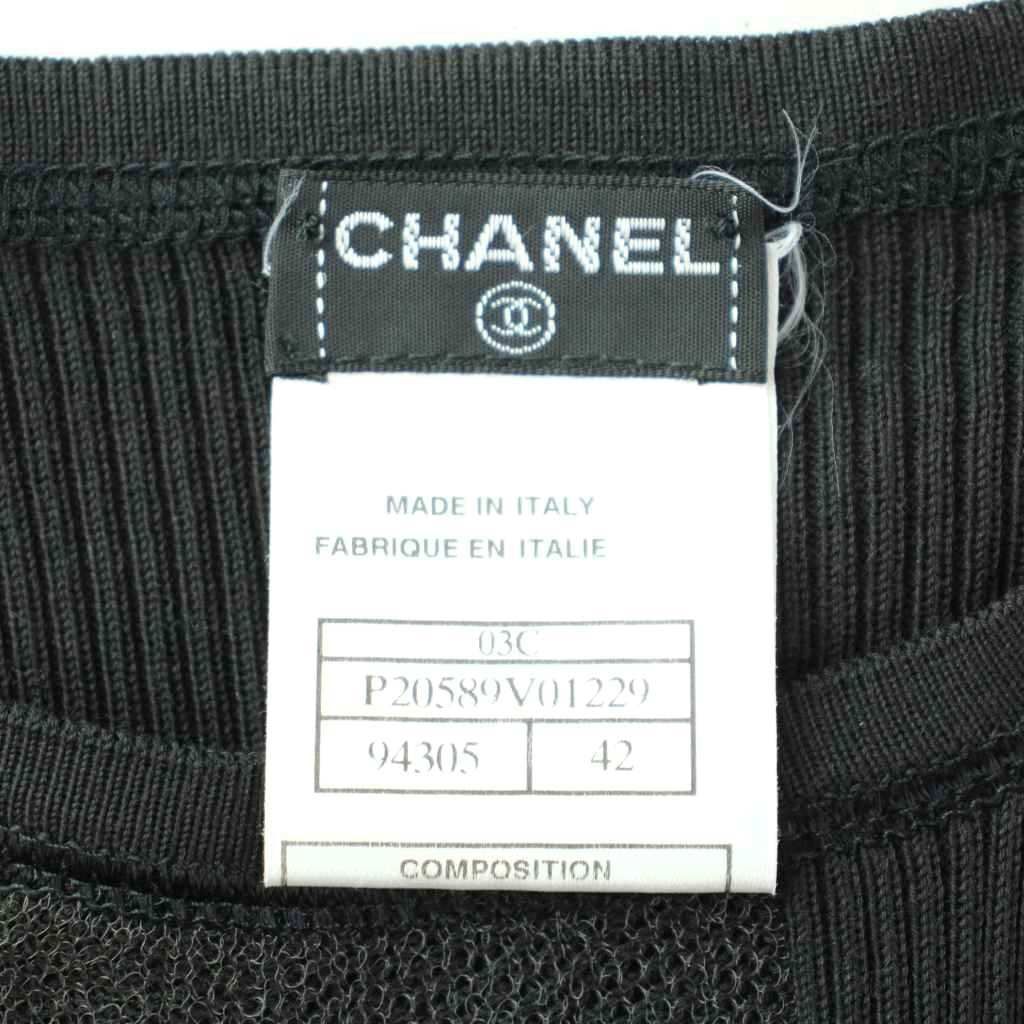 Chanel CC Logo Knit Short Sleeve Top Side Mesh Black Sweater 42 — view 4
