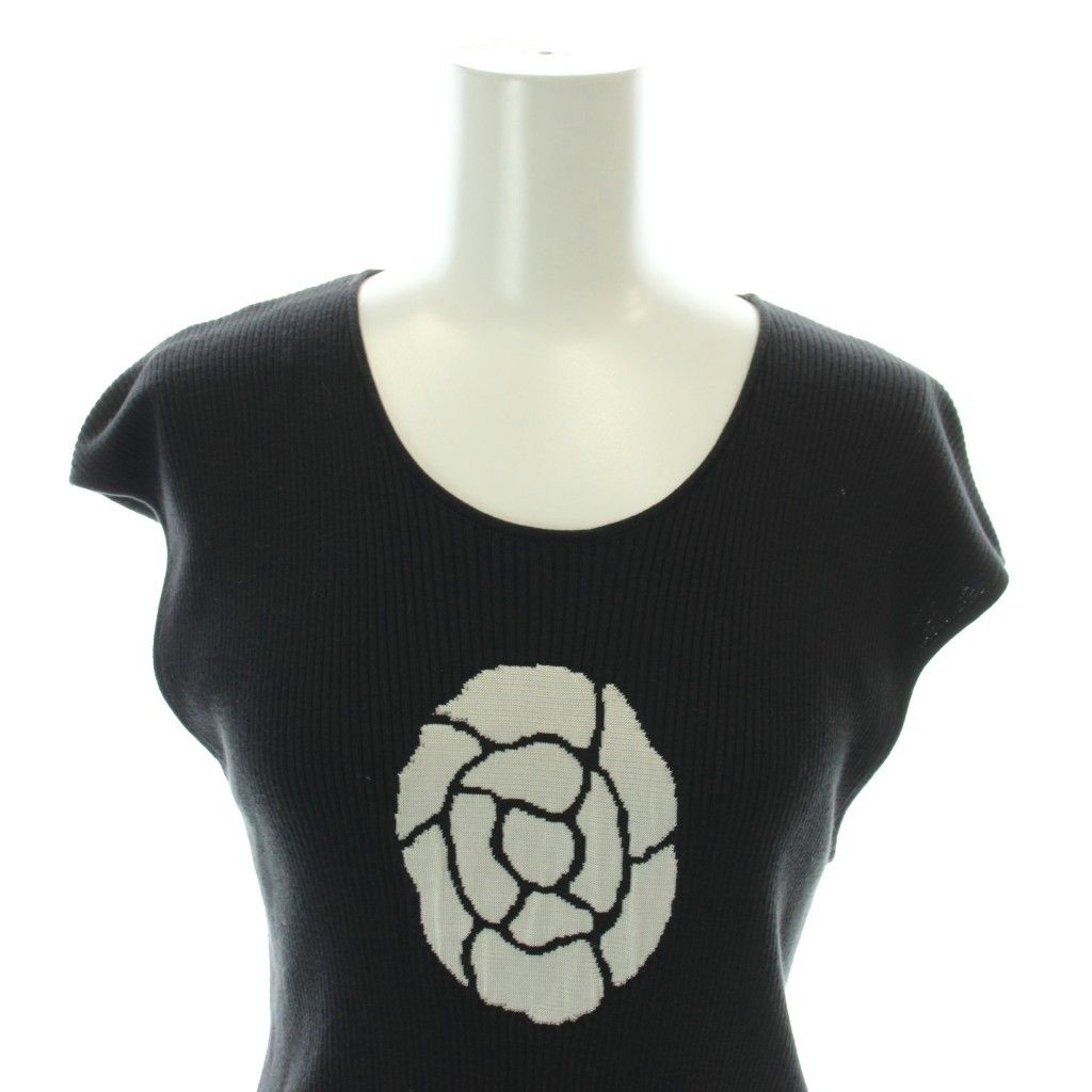 Chanel Rib Knit Sleeveless Top Cotton Silk Blend Camellia Black Sweater 42 — view 5