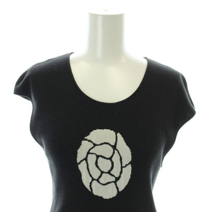 Chanel Rib Knit Sleeveless Top Cotton Silk Blend Camellia Black Sweater 42 — view 5