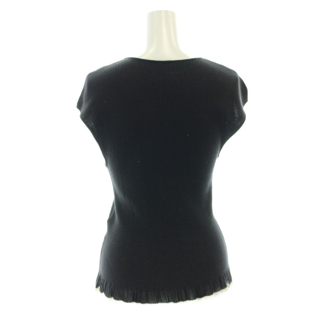 Chanel Rib Knit Sleeveless Top Cotton Silk Blend Camellia Black Sweater 42 — view 3