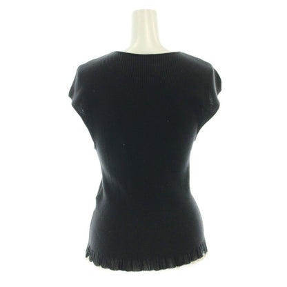 Chanel Rib Knit Sleeveless Top Cotton Silk Blend Camellia Black Sweater 42 — view 3