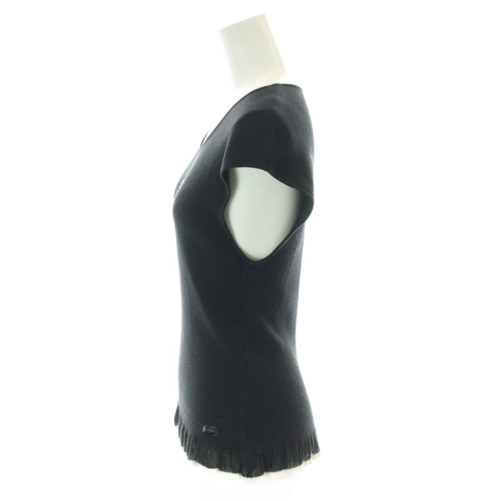Chanel Rib Knit Sleeveless Top Cotton Silk Blend Camellia Black Sweater 42 — view 2