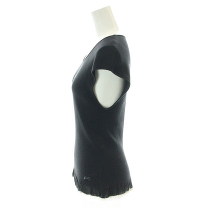 Chanel Rib Knit Sleeveless Top Cotton Silk Blend Camellia Black Sweater 42 — view 2