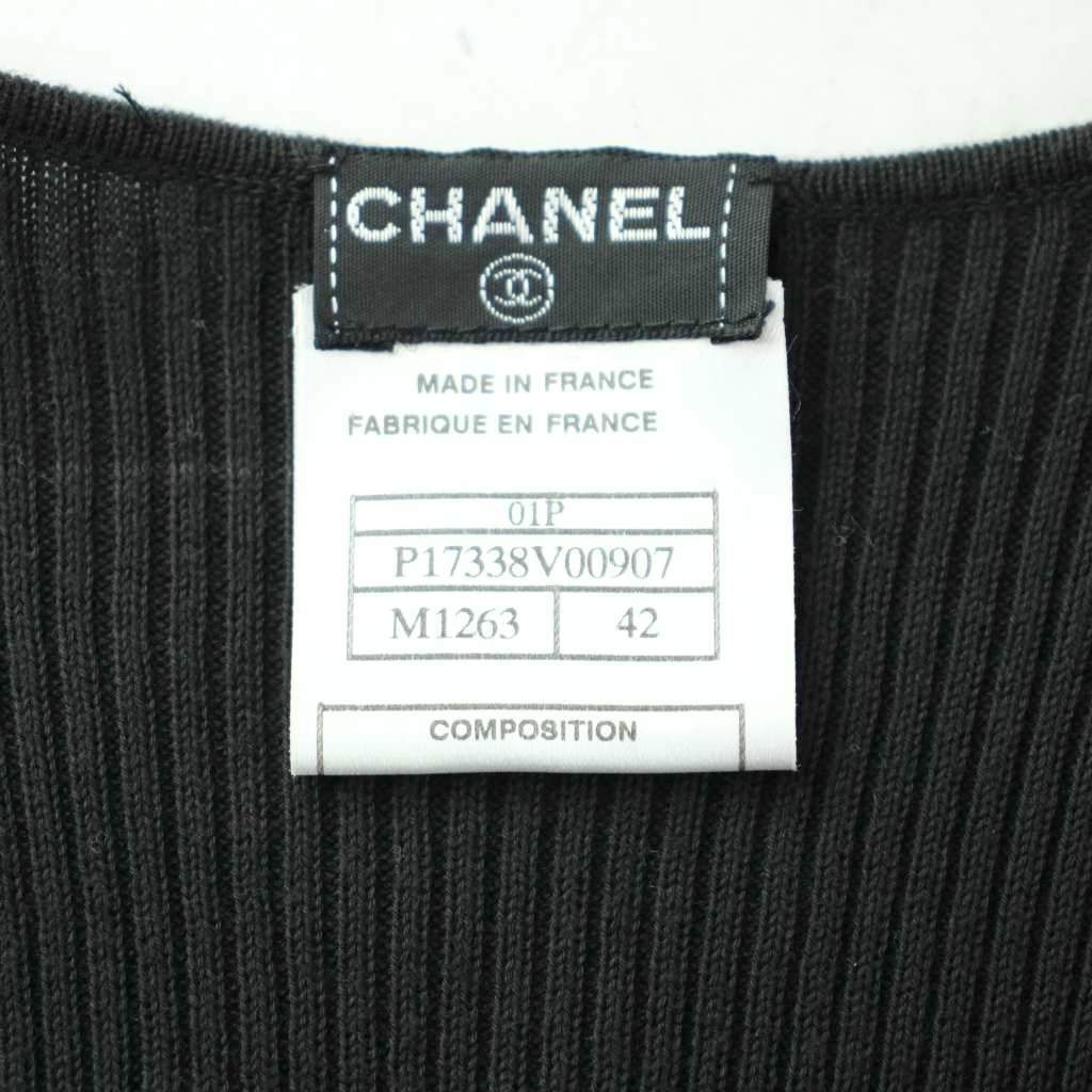 Chanel Rib Knit Sleeveless Top Cotton Silk Blend Camellia Black Sweater 42 — view 4