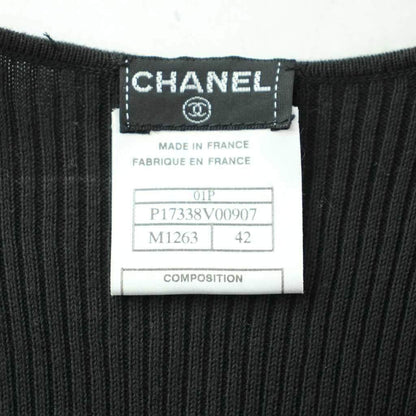 Chanel Rib Knit Sleeveless Top Cotton Silk Blend Camellia Black Sweater 42 — view 4