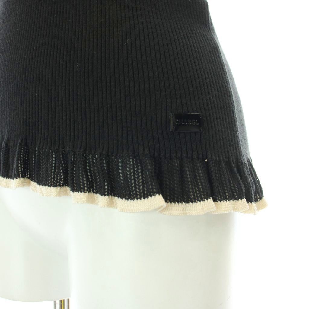 Chanel Rib Knit Sleeveless Top Cotton Silk Blend Camellia Black Sweater 42 — view 7