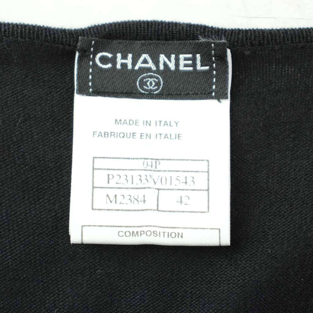 Chanel Knit Short Sleeve Cotton Logo Black Sweater 42 — view 5