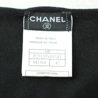 Chanel Knit Short Sleeve Cotton Logo Black Sweater 42 — view 5