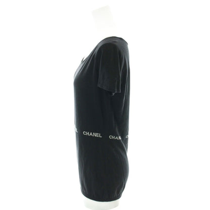 Chanel Knit Short Sleeve Cotton Logo Black Sweater 42 — view 2
