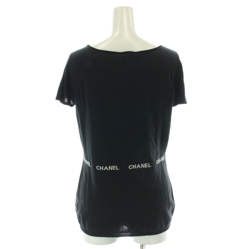 Chanel Knit Short Sleeve Cotton Logo Black Sweater 42 — view 3