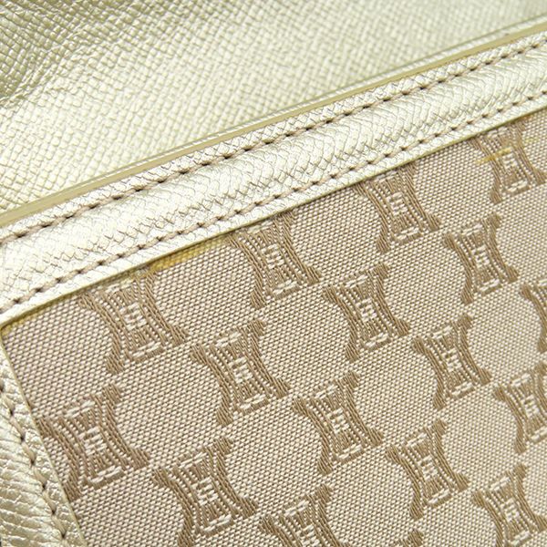 Celine Chain Wallet Macadam Canvas Leather Beige Gold Shoulder Bag — view 7