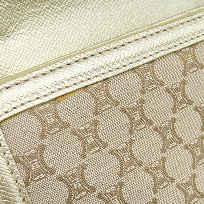 Celine Chain Wallet Macadam Canvas Leather Beige Gold Shoulder Bag — view 7