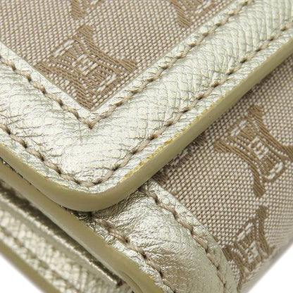 Celine Chain Wallet Macadam Canvas Leather Beige Gold Shoulder Bag — view 5