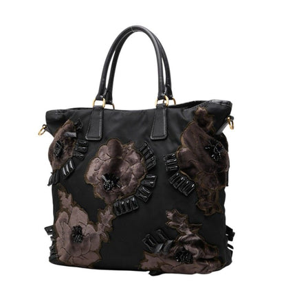 Prada Beads Flower Tote 2-Way Shoulder Bag Black Nylon — view 2