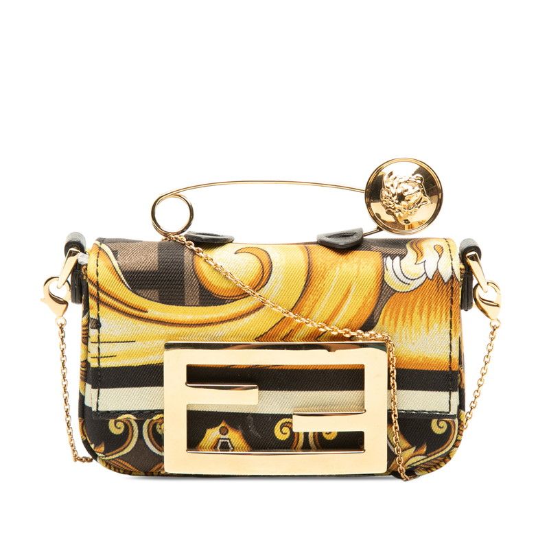 Fendi Nano Baguette Crossbody Chain Shoulder Bag Multicolor Nylon
