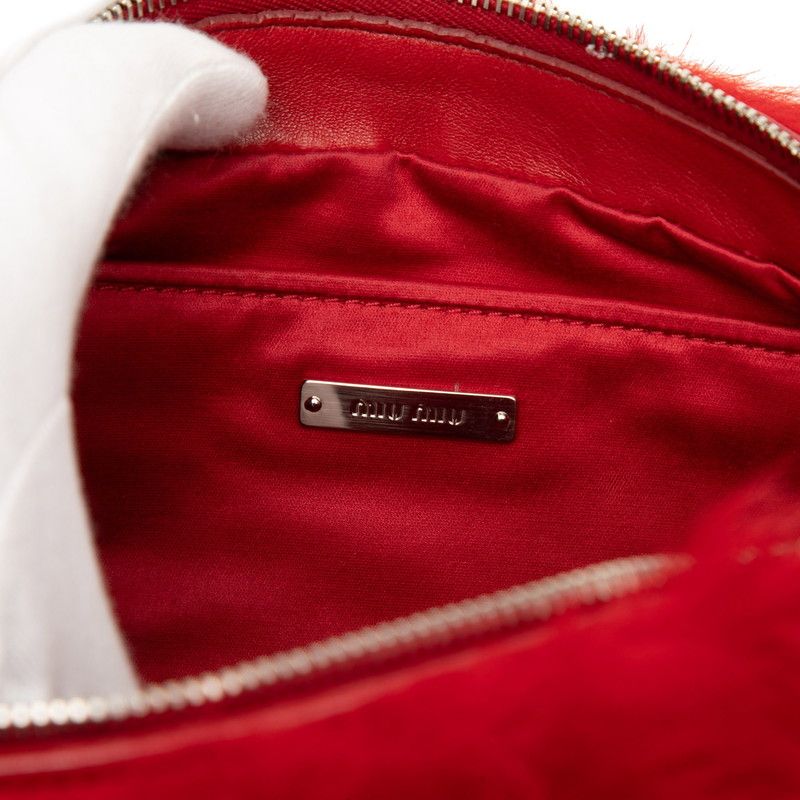 Miu Miu Crossbody Chain Shoulder Bag Red Fur Leather — view 5