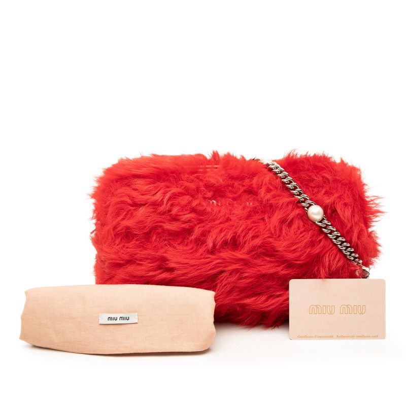 Miu Miu Crossbody Chain Shoulder Bag Red Fur Leather — view 6