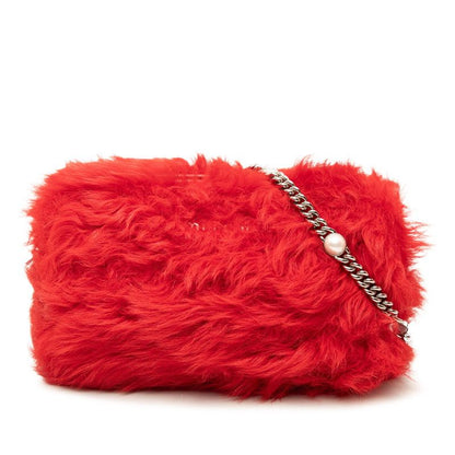 Miu Miu Crossbody Chain Shoulder Bag Red Fur Leather