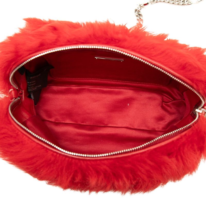 Miu Miu Crossbody Chain Shoulder Bag Red Fur Leather — view 4