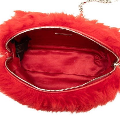 Miu Miu Crossbody Chain Shoulder Bag Red Fur Leather — view 4