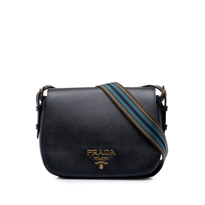 Prada Saffiano Crossbody Shoulder Bag Black Leather