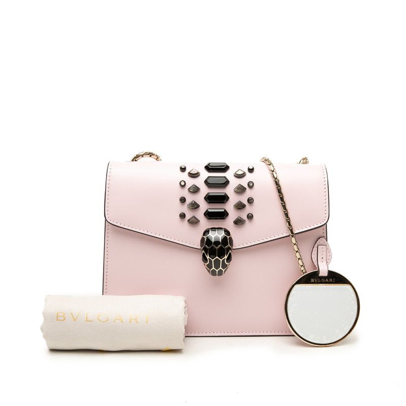 Bvlgari Serpenti Forever Bijou Crossbody Chain Shoulder Bag Pink Black Leather — view 6
