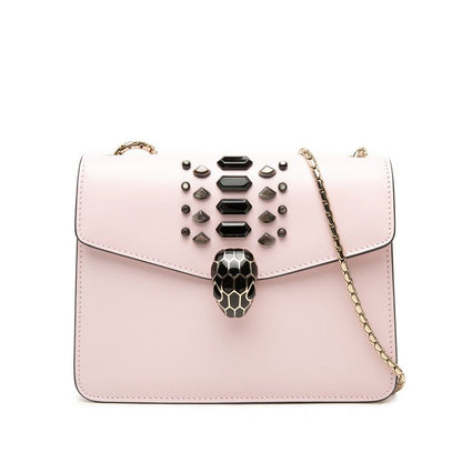 Bvlgari Serpenti Forever Bijou Crossbody Chain Shoulder Bag Pink Black Leather