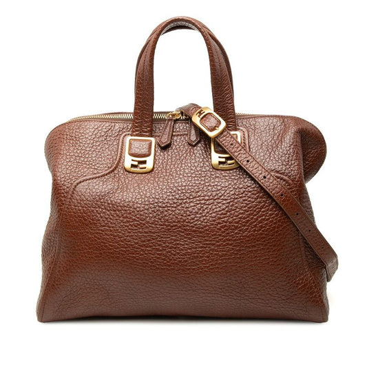 Fendi Chameleon Shoulder Bag Brown Leather