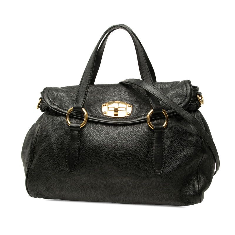Miu Miu Chain Shoulder Bag 2-Way Black Leather