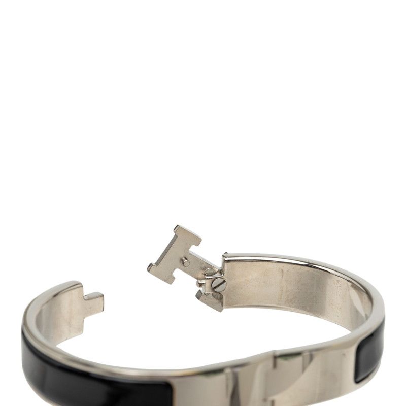 Hermes Clic H Bracelet Bangle Silver Black Metal Enamel — view 5