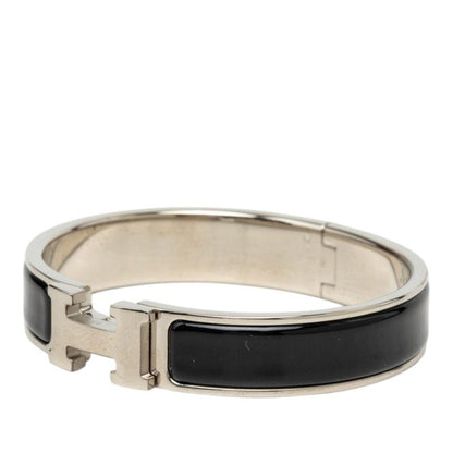 Hermes Clic H Bracelet Bangle Silver Black Metal Enamel — view 2