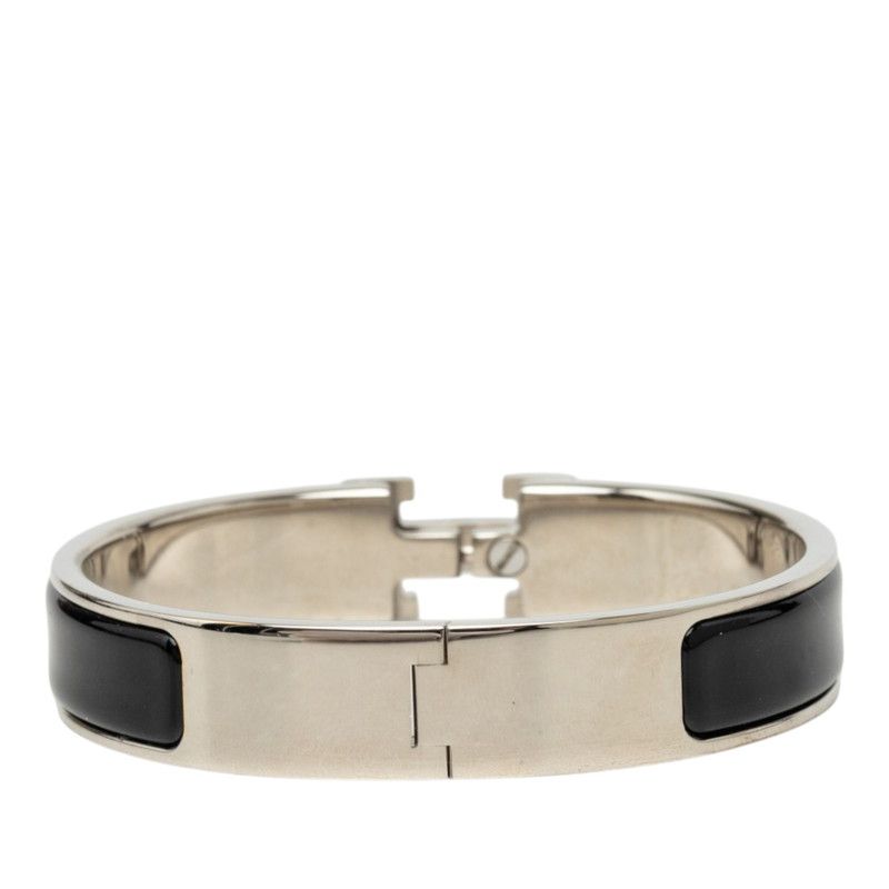 Hermes Clic H Bracelet Bangle Silver Black Metal Enamel — view 3