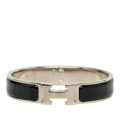 Hermes Clic H Bracelet Bangle Silver Black Metal Enamel