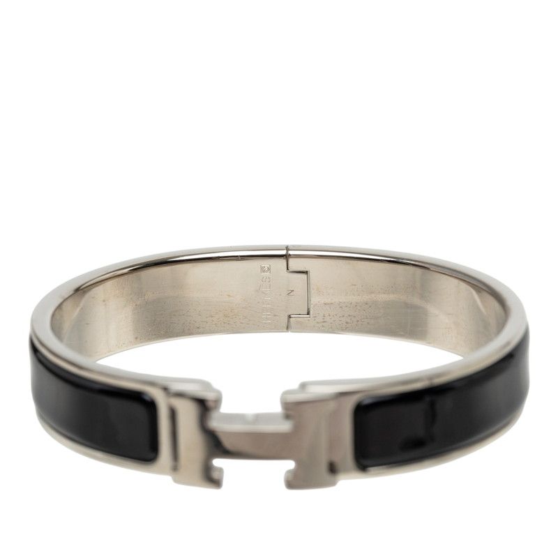 Hermes Clic H Bracelet Bangle Silver Black Metal Enamel — view 4