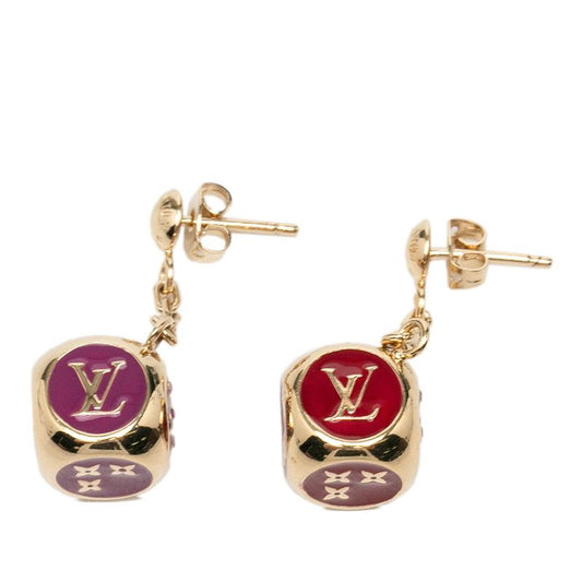 Louis Vuitton Boucledreuil Cube Swing Earrings Gold Purple Plated Rhinestone