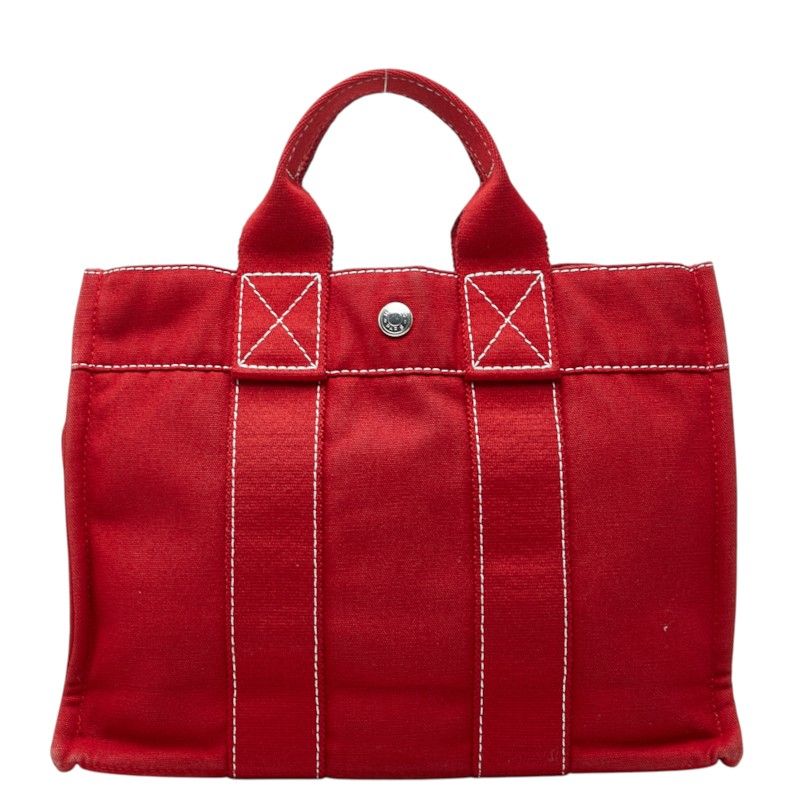 Hermes Deauville Tote Bag PM Red Cotton