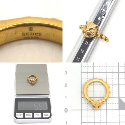 Gucci Cat Head Studs Ring Gold Tone Metal Aging Finish — view 7