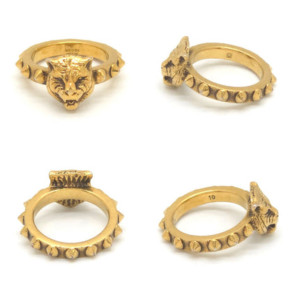 Gucci Cat Head Studs Ring Gold Tone Metal Aging Finish — view 3