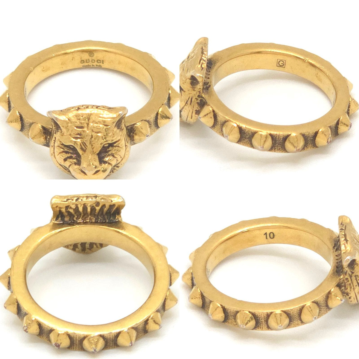 Gucci Cat Head Studs Ring Gold Tone Metal Aging Finish — view 4