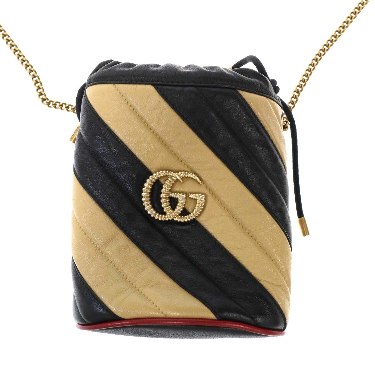 Gucci GG Marmont Mini Bucket Shoulder Bag Beige Black — view 2