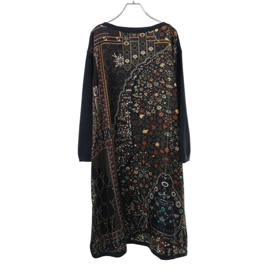 Hermes Twillaine Arabesque Silk Alpaca Dress Navy Multicolor 42