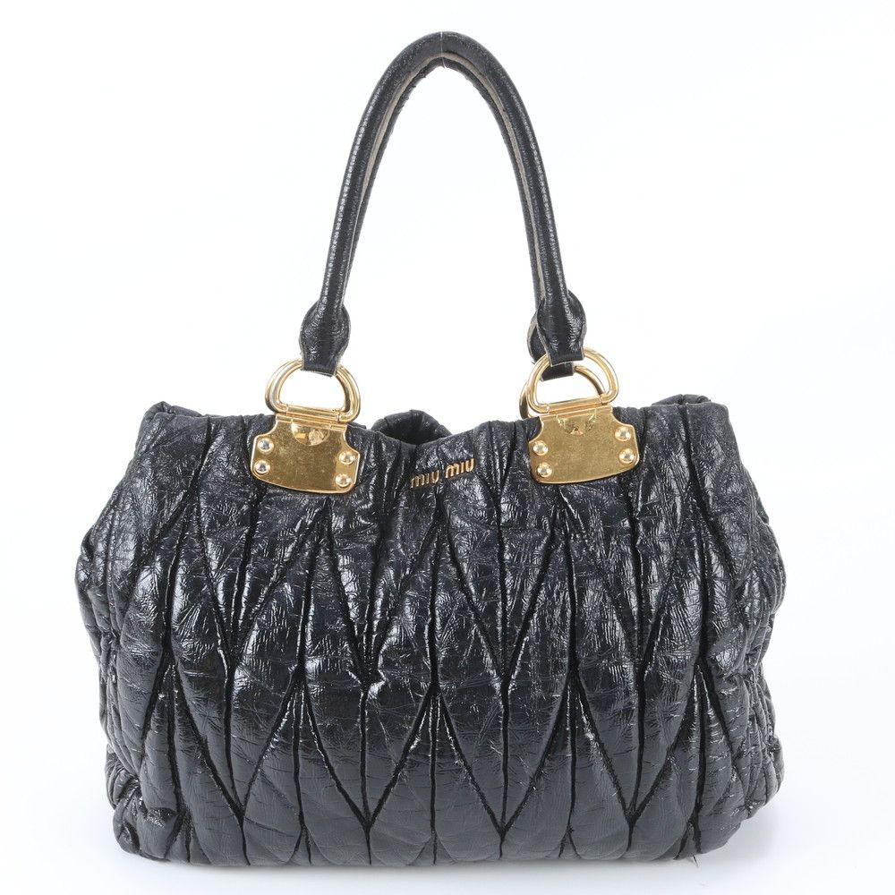 Miu Miu Matelasse Leather Tote Bag Shoulder Hand Black