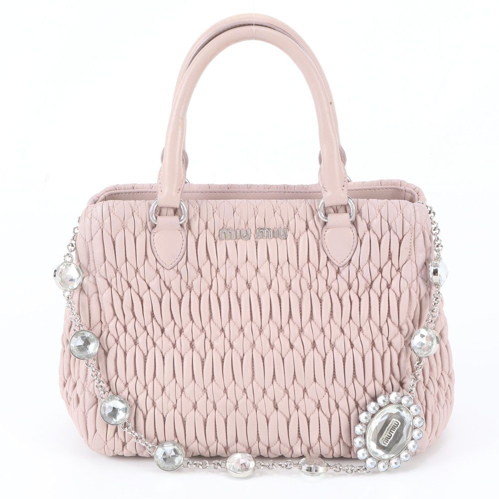 Miu Miu Matelasse Nappa Crystal Leather 2-Way Tote Bag Shoulder