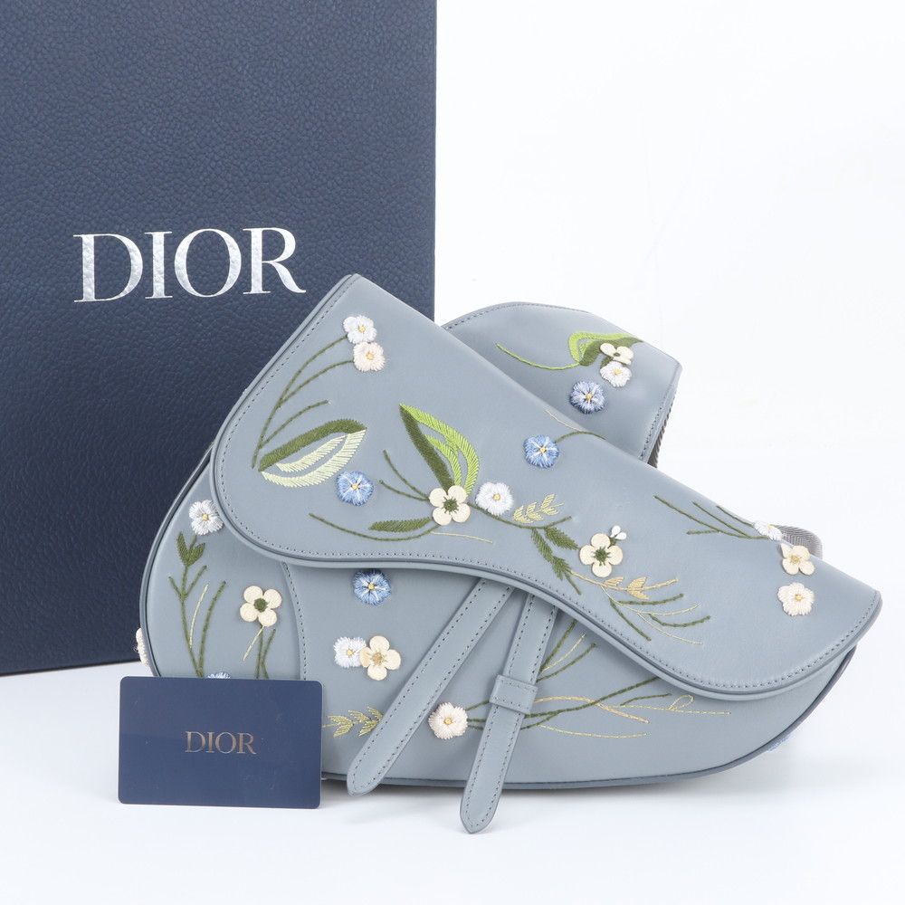 Dior Saddle Flower Embroidery Leather Shoulder Bag