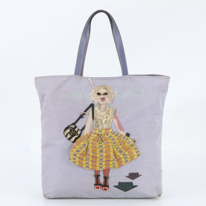 Prada Tessuto Nylon Triangle Logo Doll Embroidery Leather Tote Bag